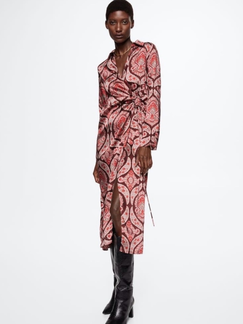 New Mango Satin Shirt Dress Red Paisley Size 2